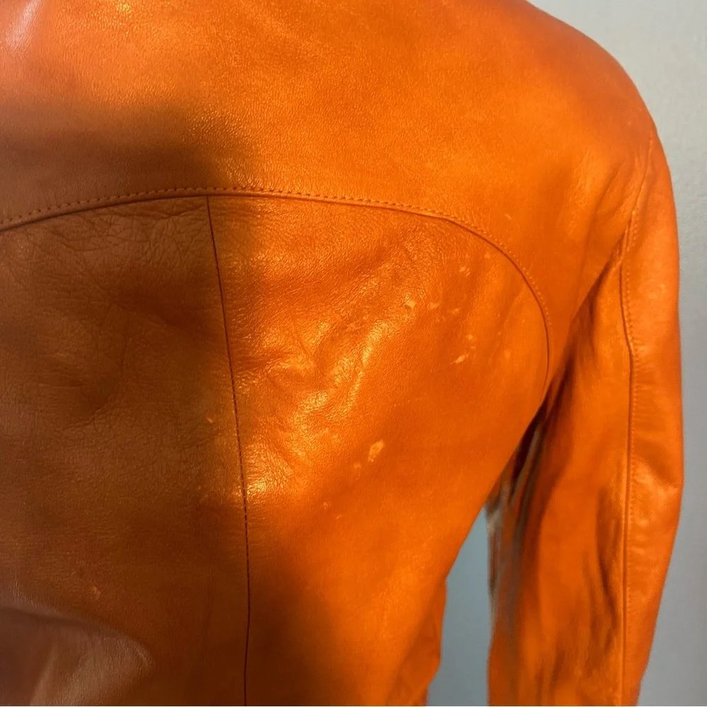 Women's Tan Leather Jacket with Hood - Picture 4 of 15